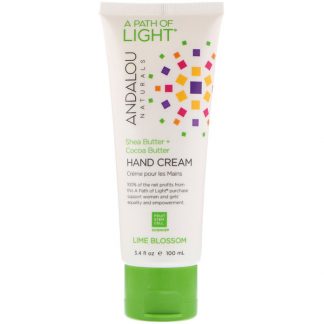 ANDALOU NATURALS, A PATH OF LIGHT, SHEA BUTTER + COCOA BUTTER HAND CREAM, LIME BLOSSOM, 3.4 FL OZ / 100ml