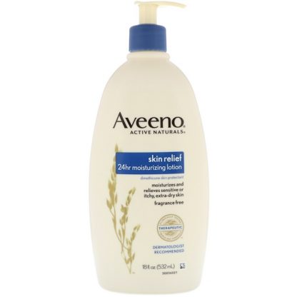 AVEENO, ACTIVE NATURALS, SKIN RELIEF 24HR MOISTURIZING LOTION, FRAGRANCE-FREE, 18 FL OZ / 532ml