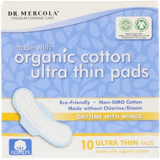DR. MERCOLA, ORGANIC COTTON ULTRA THIN PADS, DAYTIME WITH WINGS, 10 PADS