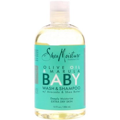 SHEAMOISTURE, OLIVE OIL & MARULA BABY WASH & SHAMPOO, FOR EXTRA DRY SKIN, 13 FL OZ / 384ml