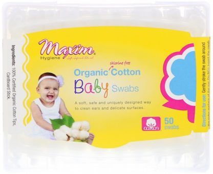 MAXIM HYGIENE PRODUCTS, ORGANIC COTTON BABY SWABS, 50 SWABS