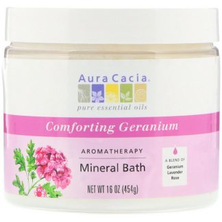 AURA CACIA, AROMATHERAPY MINERAL BATH, COMFORTING GERANIUM, 16 OZ / 454g