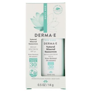 DERMA E, NATURAL MINERAL SUNSCREEN, SPF 30, WATER RESISTANT, 0.5 OZ / 14g