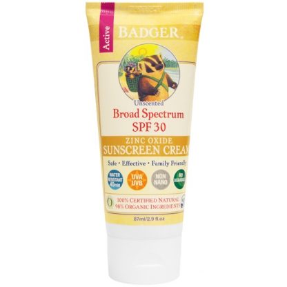 BADGER COMPANY, ZINC OXIDE SUNSCREEN CREAM, SPF 30, UNSCENTED, 2.9 FL OZ / 87ml