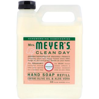 MRS. MEYERS CLEAN DAY, LIQUID HAND SOAP REFILL, GERANIUM SCENT, 33 FL OZ / 975ml