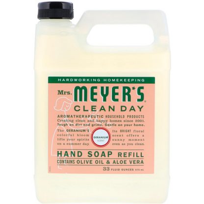 MRS. MEYERS CLEAN DAY, LIQUID HAND SOAP REFILL, GERANIUM SCENT, 33 FL OZ / 975ml