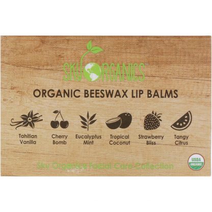 SKY ORGANICS, ORGANIC BEESWAX LIP BALMS SET, 6 PACK, .15 OZ / 4.25g EACH