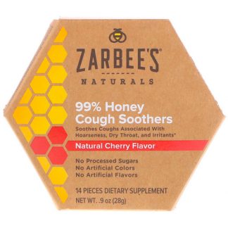 ZARBEE'S, 99% HONEY COUGH SOOTHERS, NATURAL CHERRY FLAVOR, 14 PIECES