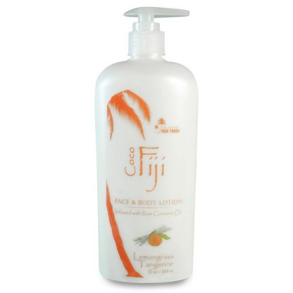 ORGANIC FIJI, FACE & BODY LOTION, INFUSED WITH RAW COCONUT OIL, LEMONGRASS TANGERINE, 12 OZ / 354ml