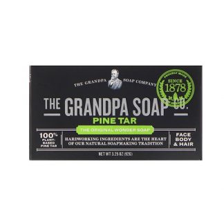 GRANDPA'S, FACE BODY & HAIR BAR SOAP, PINE TAR, 3.25 OZ / 92g