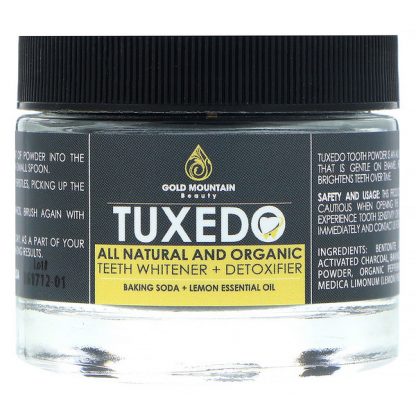 GOLD MOUNTAIN BEAUTY, TUXEDO, ALL NATURAL AND ORGANIC TEETH WHITENER + DETOXIFIER, BAKING SODA + LEMON ESSENTIAL OIL, 32 G