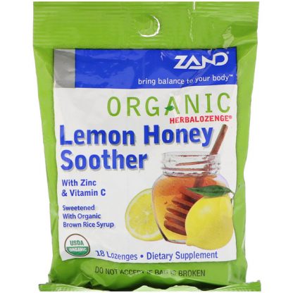 ZAND, ORGANIC HERBALOZENGE, LEMON HONEY SOOTHER, 18 LOZENGES