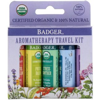 BADGER COMPANY, ORGANIC, AROMATHERAPY TRAVEL KIT, 5 PACK, .15 OZ / 4.3g EACH