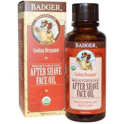 BADGER COMPANY, MOISTURIZING AFTER SHAVE FACE OIL, COOLING BERGAMOT, 4 FL OZ / 118ml