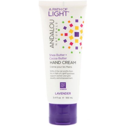 ANDALOU NATURALS, A PATH OF LIGHT, SHEA BUTTER + COCOA BUTTER HAND CREAM, LAVENDER, 3.4 FL OZ / 100ml