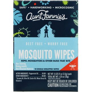 AUNT FANNIE'S, MOSQUITO WIPES, 10 SINGLE WRAPPED WIPES, 0.125 FL OZ / 3.5g EACH
