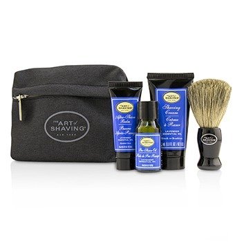 THE ART OF SHAVING STARTER KIT - LAVENDER: PRE SHAVE OIL + SHAVING CREAM + AFTER SHAVE BALM + BRUSH + BAG 4PCS + 1 BAG