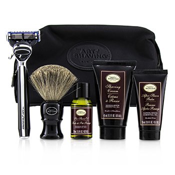 THE ART OF SHAVING THE FOUR ELEMENTS OF THE PERFECT SHAVE SET WITH BAG - SANDALWOOD: PRE SHAVE OIL + SHAVE CRM + A/S BALM + BRUSH + RAZOR 5PCS+1BAG