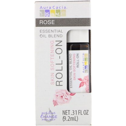 AURA CACIA, ESSENTIAL OIL BLEND, SKIN SOFTENING ROLL-ON, ROSE, .31 FL OZ / 9.2ml