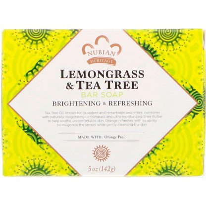 NUBIAN HERITAGE, LEMONGRASS & TEA TREE BAR SOAP, 5 OZ / 142g