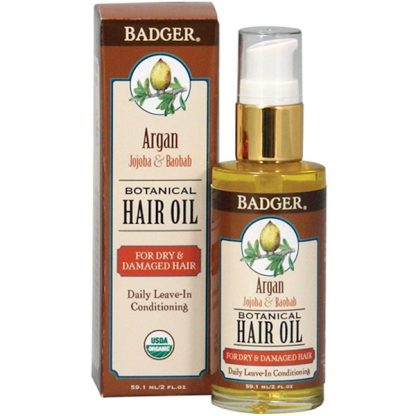 BADGER COMPANY, ARGAN BOTANICAL HAIR OIL, JOJOBA & BAOBAB, 2 FL OZ / 59.1ml