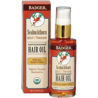 BADGER COMPANY, SEABUCKTHORN ANTIOXIDANT HAIR OIL, APRICOT & POMEGRANATE, 2 FL OZ / 59.1ml