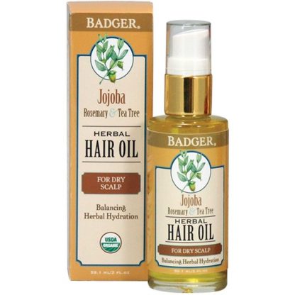 BADGER COMPANY, JOJOBA HERBAL HAIR OIL, ROSEMARY & TEA TREE, 2 FL OZ / 59.1ml