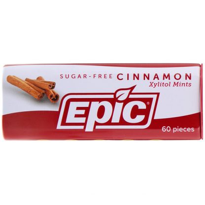 EPIC DENTAL, XYLITOL MINTS, CINNAMON, SUGAR-FREE, 60 PIECES