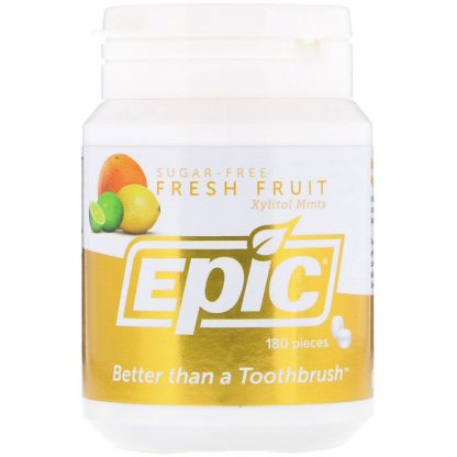 EPIC DENTAL, XYLITOL, SUGAR FREE, FRESH FRUIT MINTS, 180 PIECES