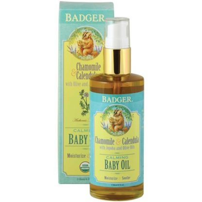 BADGER COMPANY, CALMING BABY OIL, CHAMOMILE & CALENDULA, 4 FL OZ / 118ml