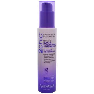 GIOVANNI, 2CHIC, REPAIRING LEAVE-IN CONDITIONING & STYLING ELIXIR, FOR DAMAGED OVER PROCESSED HAIR, BLACKBERRY & COCONUT MILK, 4 FL OZ / 118ml