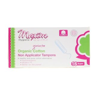 MAXIM HYGIENE PRODUCTS, ORGANIC COTTON, NON APPLICATOR TAMPONS, SUPER, 16 TAMPONS