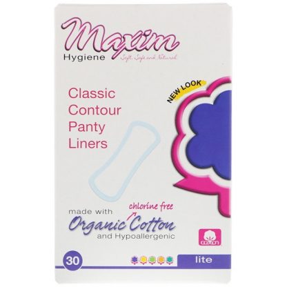 MAXIM HYGIENE PRODUCTS, ORGANIC CLASSIC CONTOUR PANTY LINERS, LITE, 30 PANTY LINERS