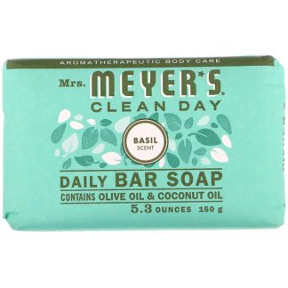 MRS. MEYERS CLEAN DAY, DAILY BAR SOAP, BASIL SCENT, 5.3 OZ / 150g