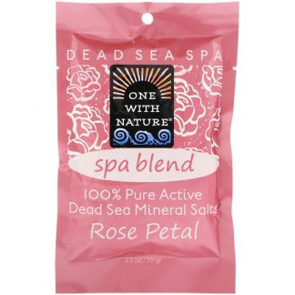 ONE WITH NATURE, DEAD SEA SPA, MINERAL SALTS, SPA BLEND, ROSE PETAL, 2.5 OZ / 70g