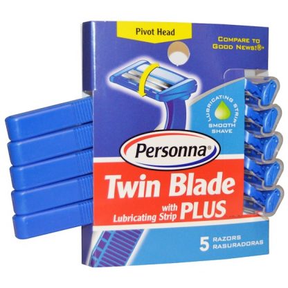 PERSONNA RAZOR BLADES, TWIN BLADE PLUS WITH LUBRICATING STRIP, 5 RAZORS