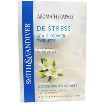 SMITH & VANDIVER, DE-STRESS, SPA SHOWER TABLETS, NEROLI & CHAMOMILE, 6 AROMATHERAPY TABLETS, 8 OZ / 23g EACH