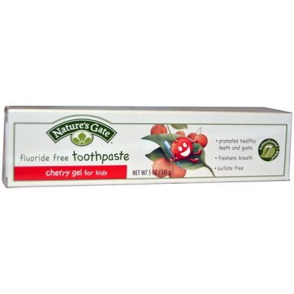 NATURE'S GATE, FLUORIDE FREE TOOTHPASTE, CHERRY GEL FOR KIDS, 5 OZ / 141g