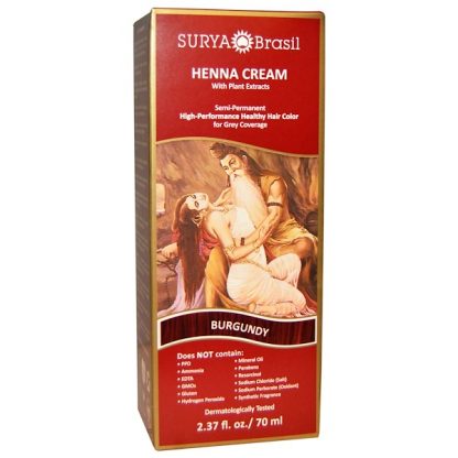 SURYA BRASIL, HENNA CREAM, HAIR COLORING & CONDITIONING TREATMENT, BURGUNDY, 2.37 FL OZ / 70ml