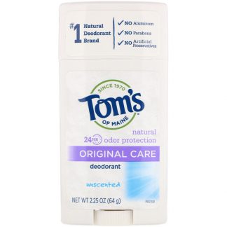 TOM'S OF MAINE, ORIGINAL CARE DEODORANT, ALUMINUM-FREE, UNSCENTED, 2.25 OZ / 64g