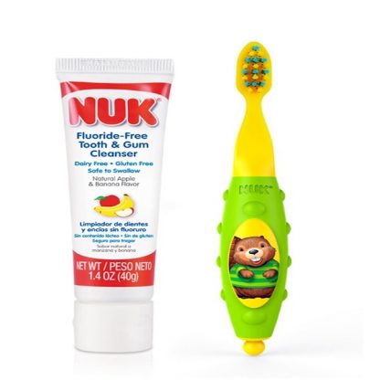 NUK, GRINS & GIGGLES TODDLER TOOTHBRUSH SET, 12+ MONTHS, 1 CLEANSER & 1 BRUSH