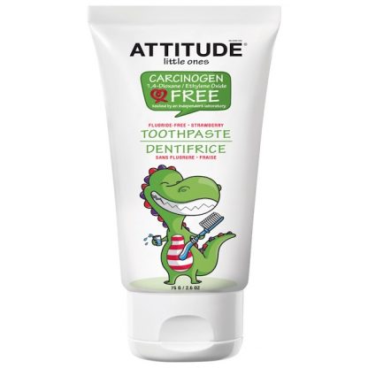 ATTITUDE, LITTLE ONES, TOOTHPASTE, FLUORIDE FREE, STRAWBERRY, 2.6 OZ / 75g