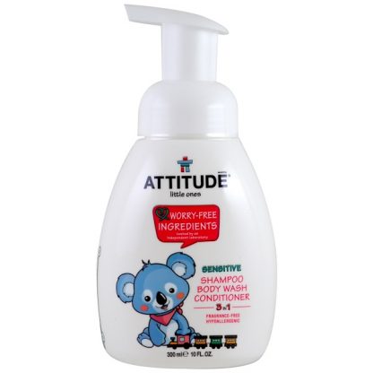 ATTITUDE, LITTLE ONES, 3 IN 1 SHAMPOO, BODY WASH, CONDITIONER, FRAGRANCE FREE, 10 FL OZ / 300ml