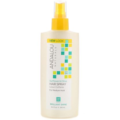 ANDALOU NATURALS, HAIR SPRAY, BRILLIANT SHINE, SUNFLOWER & CITRUS, MEDIUM HOLD, 8.2 FL OZ / 242ml