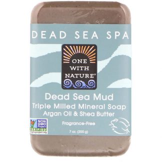 ONE WITH NATURE, TRIPLE MILLED MINERAL SOAP BAR, DEAD SEA MUD, FRAGRANCE-FREE, 7 OZ / 200g