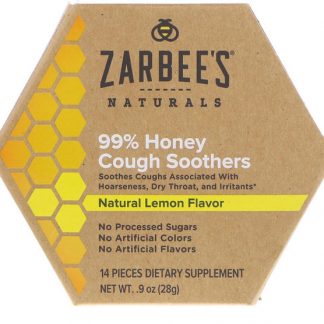 ZARBEE'S, 99% HONEY COUGH SOOTHERS, NATURAL LEMON FLAVOR, 14 PIECES