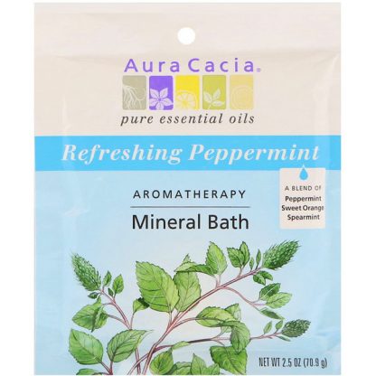 AURA CACIA, AROMATHERAPY MINERAL BATH, REFRESHING PEPPERMINT , 2.5 OZ / 70.9g