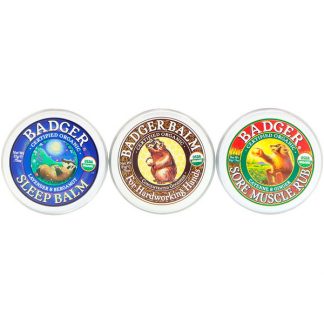 BADGER COMPANY, ORGANIC, BADGER BALM SAMPLER, 3 PACK SET - .75 OZ / 21g EACH