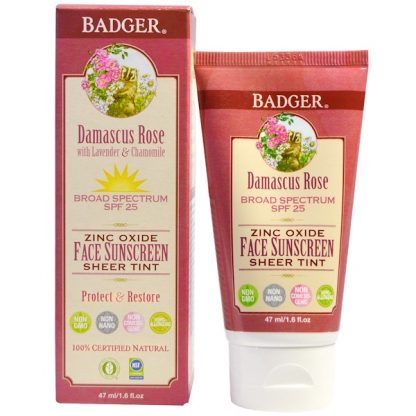 BADGER COMPANY, ZINC OXIDE FACE SUNSCREEN SHEER TINT, SPF 25, DAMASCUS ROSE, 1.6 FL OZ / 47ml