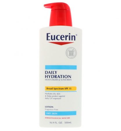 EUCERIN, LOTION, DAILY HYDRATION, DRY SKIN, SPF 15 SUNCREEN, FRAGRANCE FREE, 16.9 FL OZ / 500ml